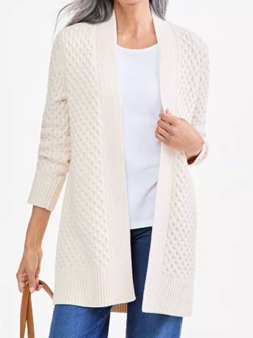Style & Co Women's Open Front Stitch Cardigan Sweater MEDIUM